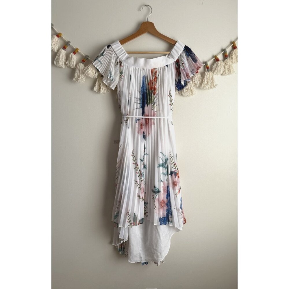 Ted Baker Pleated Luner Jamboree Off Shoulder Floral Midi Dress Fairy Milkmaid 0